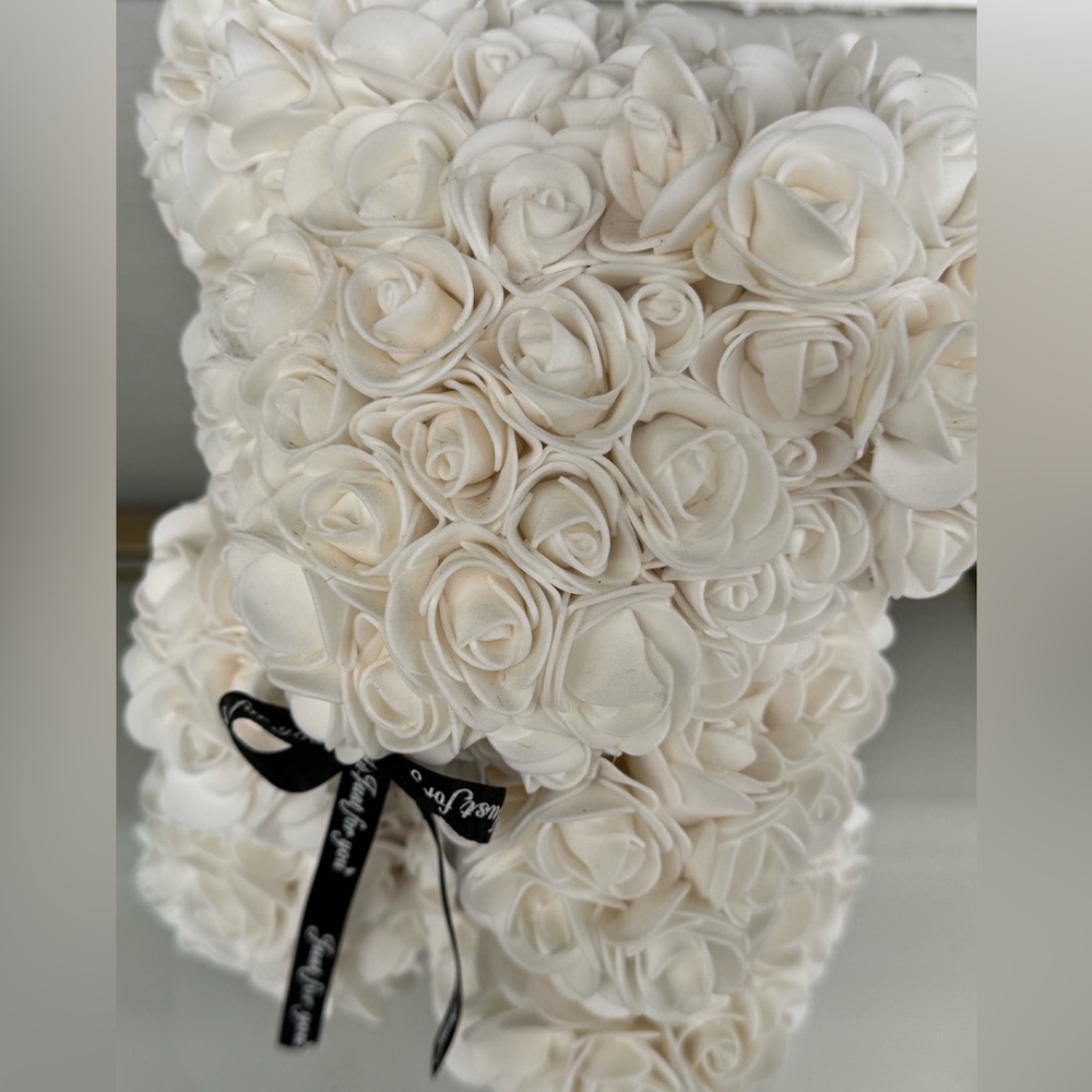 White Rose Bear with Black Ribbon